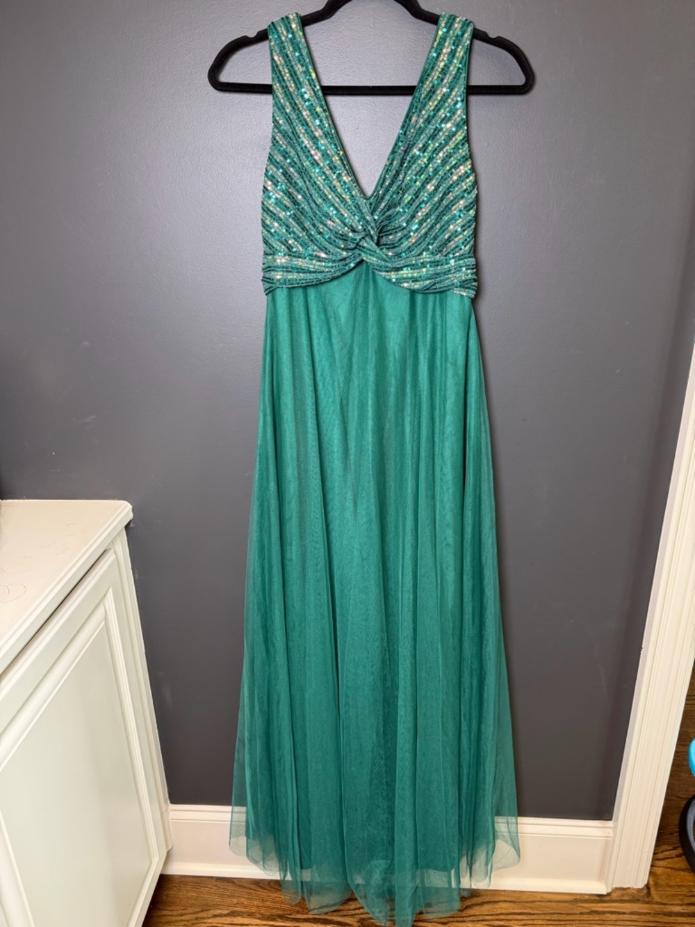 NWT Sequin Dress Evening Gowns Tulle Long Empire Waist Twist Formal Maxi Large - Picture 4 of 12